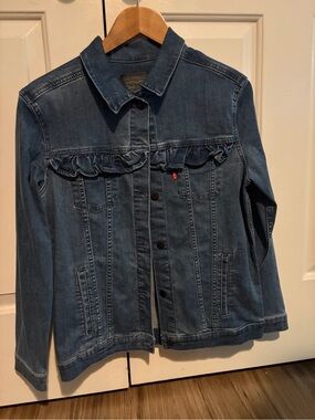 Levi's Blue Denim Ruffle Trucker Jacket